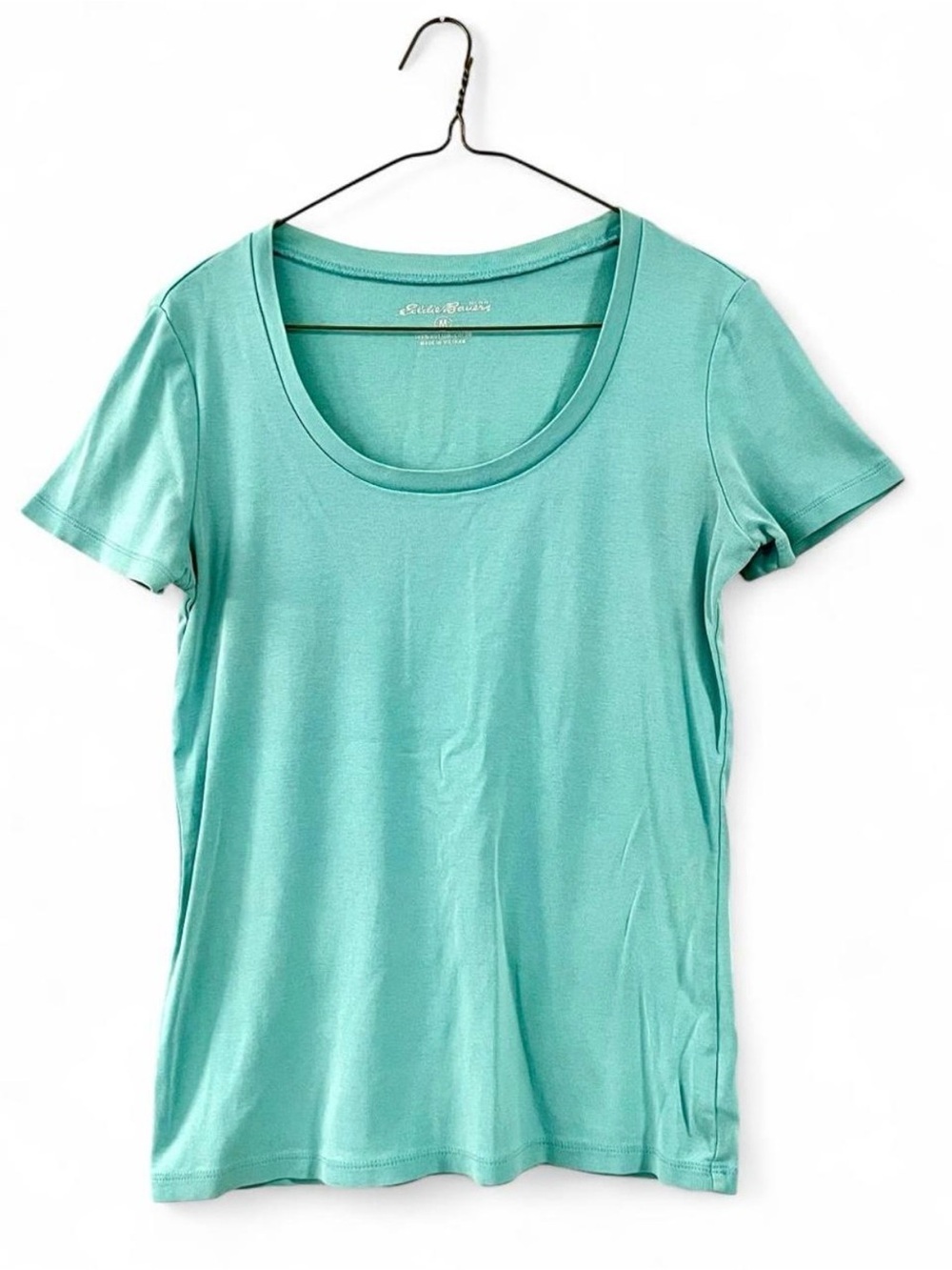 Eddie Bauer Blue Green Scoop Neck T-Shirt Med Cotton Basic Gorpcore Layering Tee